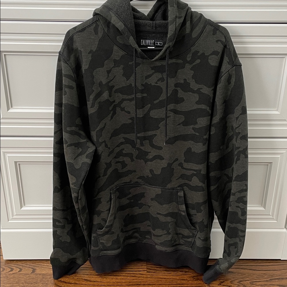 Caliville Mens Green & Black Camouflage Pullover Hoodie Sweatshirt